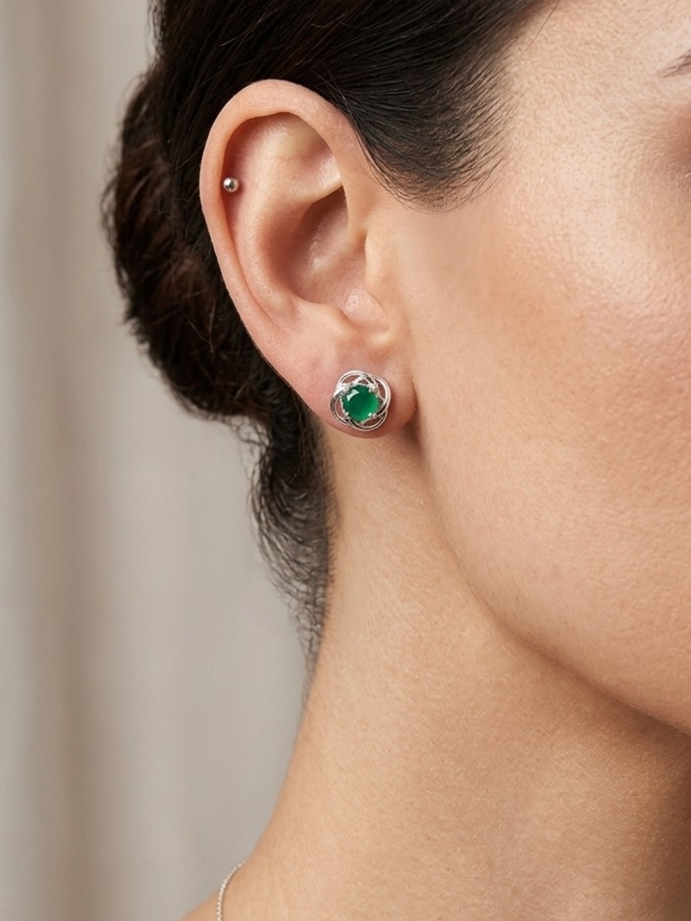 Green Onyx 925 Silver Stud Earrings - Women Jewelry
